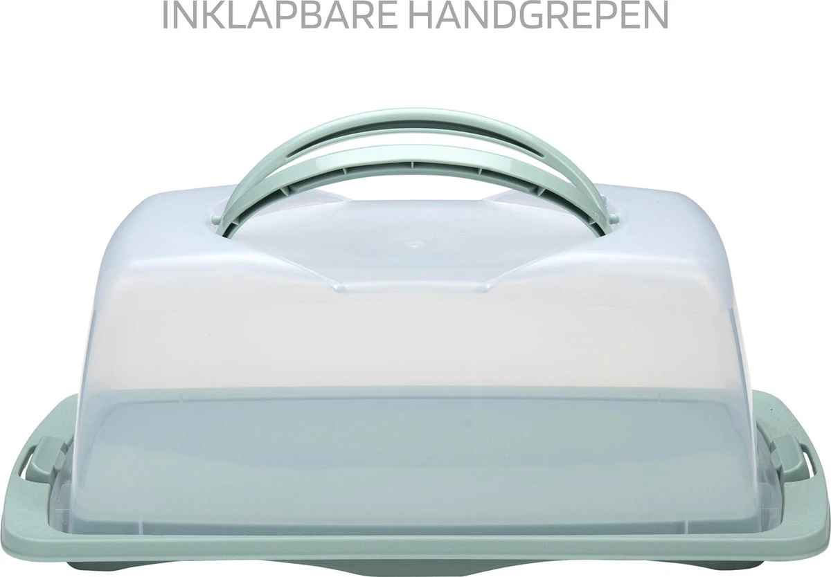 Merkloos Spesely® Pastel Groen Taart Bewaardoos Met Deksel En Inklapbare Handgrepen - Rechthoek - 39x19xH15cm - Vershouddoos - Transparant - Opbergdoos Taart - Taartdoos - Cakedoos - Taartdoos Met Deksel - Boîte à Gâteaux - Afbeelding 2
