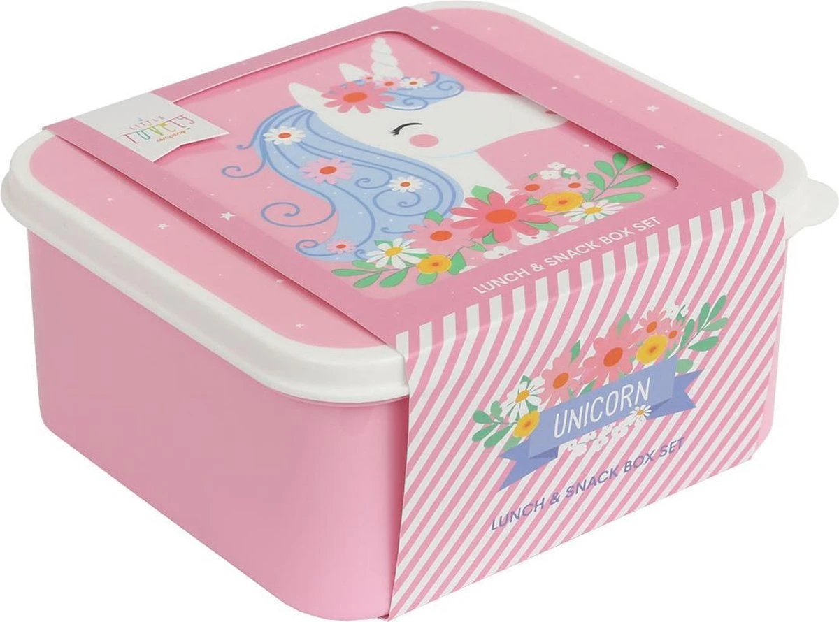 A Little Lovely Company - Brooddoos - Broodtrommel - Lunch & Snack Box Set Van 4 - Eenhoorn - Afbeelding 3