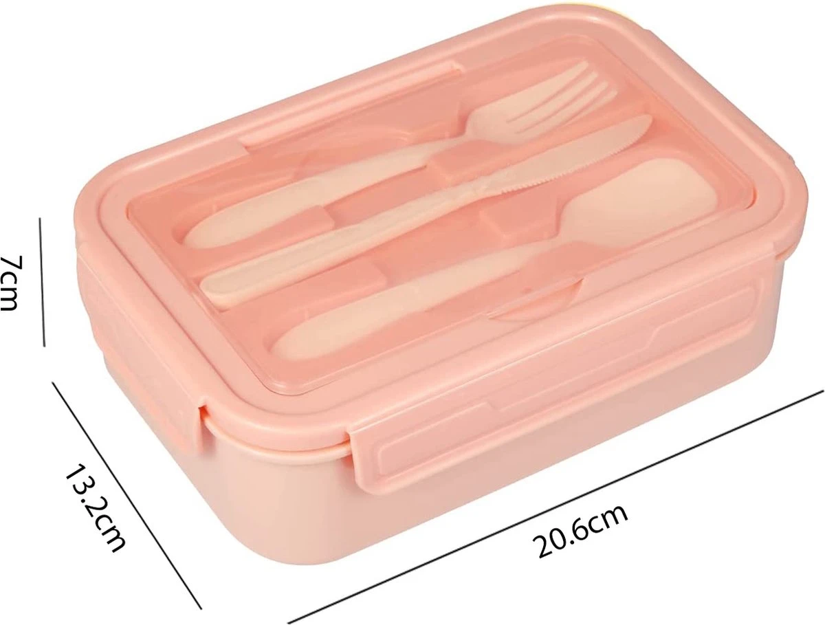 Consumerce® Premium Lunchbox Met 3 Vakken En Bestek Roze – Lunchbox Volwassenen – Japanse Bento Box – Lunchbox Kinderen – Lunchbox Volwassenen Compartimenten – Brooddoos Volwassenen – Broodtrommel – Lunchtrommel – Salade Lunchbox – Saladebox - Afbeelding 6