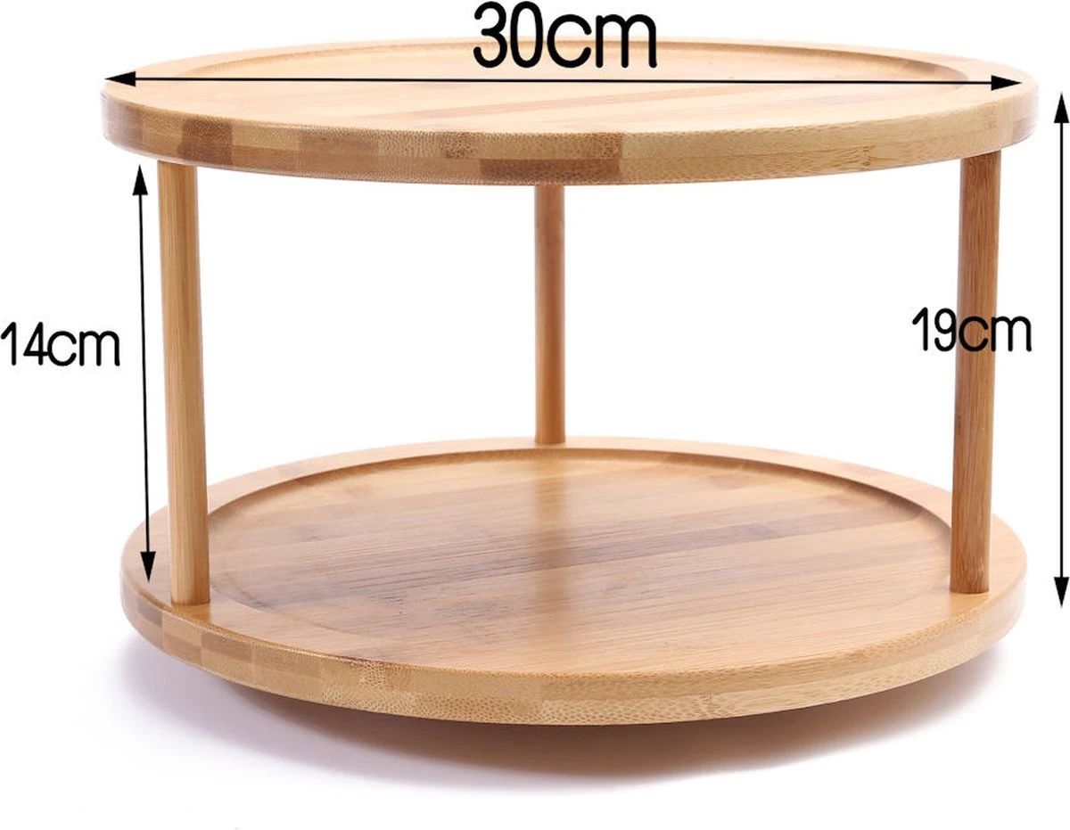 Merkloos Decopatent® Kruidenrek / Fruitschaal Bamboe - Rond - Kruiden Carrousel - Draaibaar - Staand Bamboe Specerijenrek Draaiplateau - Fruitrek - Afbeelding 6