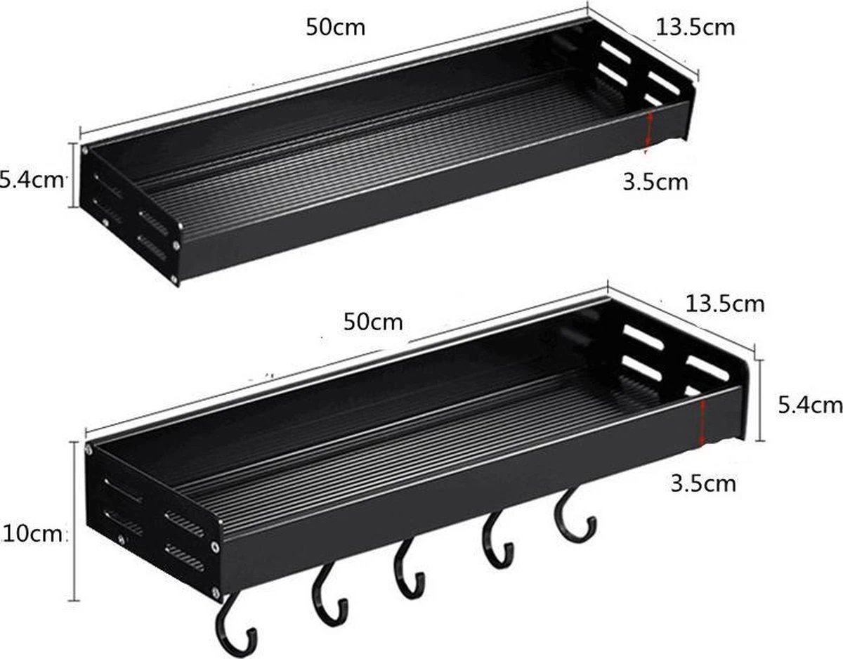 Merkloos TDR - Kruidenrek - Ophangbaar - Inclusief 6 Verplaatsbare Haken Voor Keukengereedschap - 50 Cm - Zwart - Afbeelding 5