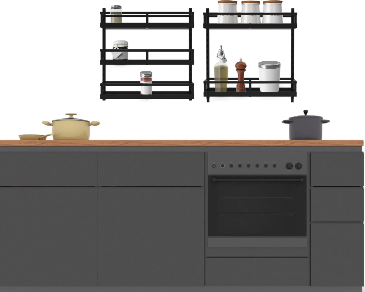 Soome Viljo - Kruidenrek Ophangbaar - Keukenrek - Wandrek - Keuken Organizer - 5 Laags - Verstelbaar - Staal - Zwart - H85xB42.5cm - Afbeelding 2