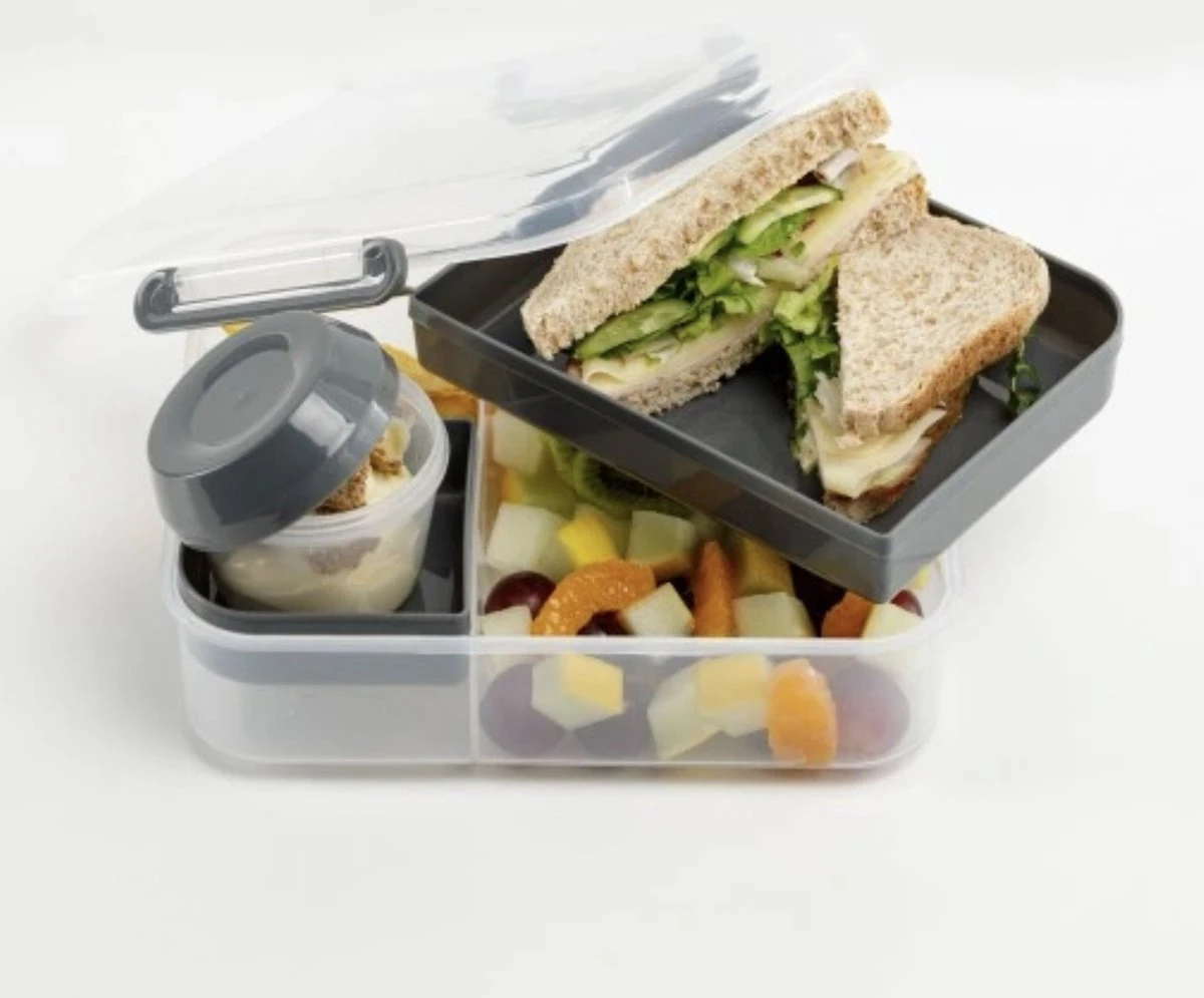 Lunchbox - Broodtrommel Inclusief Sausbeker - 3 Compartimenten - Saladebox - Brooddoos Met Yoghurtpotje - Afbeelding 5