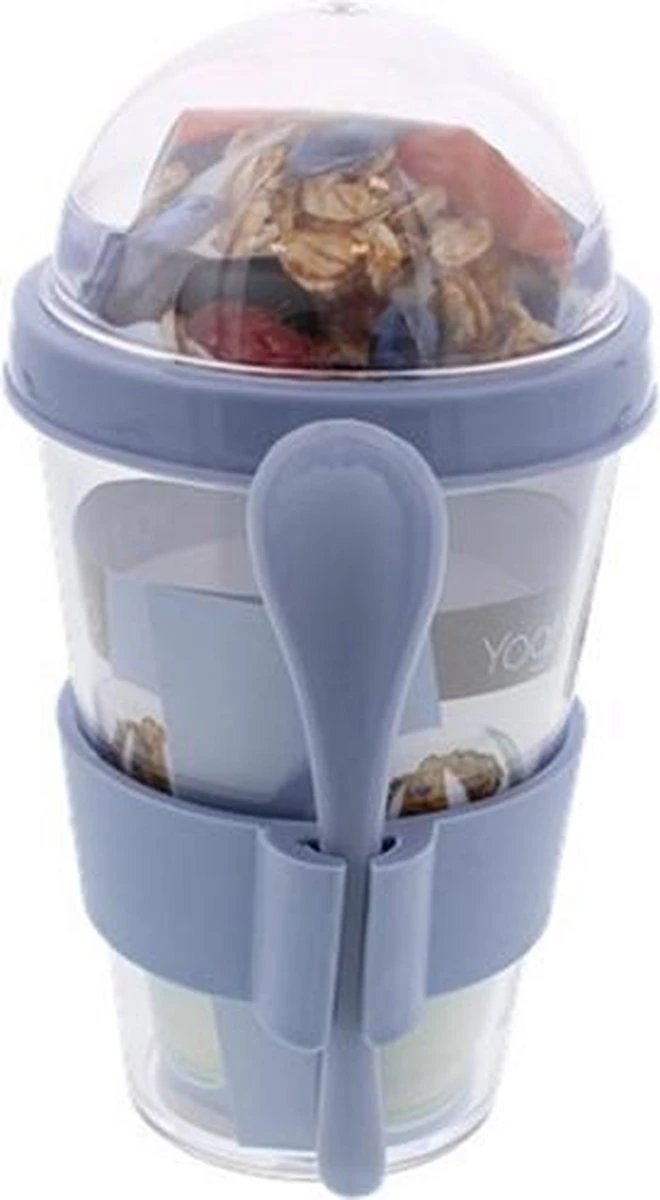 Merkloos Yoghurt Beker To Go RIANNE - Blauw - Kunststof - Ø8 X H16 Cm