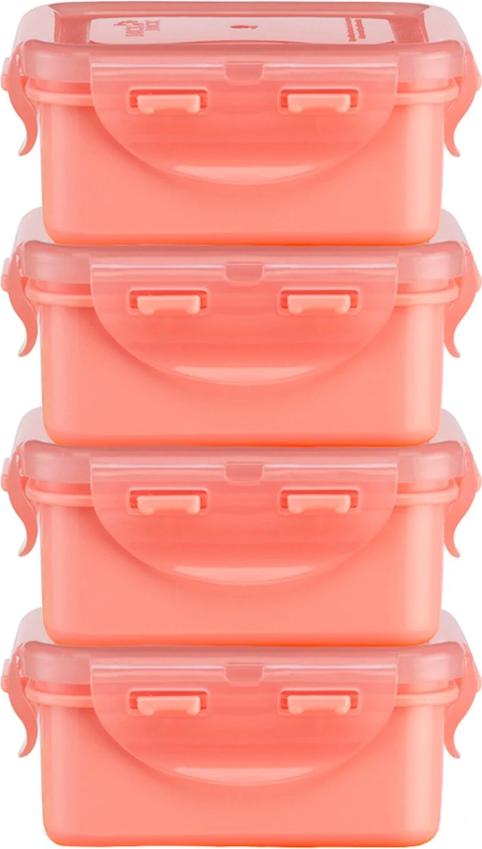 Lock&Lock (mini) Vershoudbakjes Set Met Deksel - Snackdoosjes - Snackbox - Babyvoeding Bewaarbakjes - Set Van 4 Stuks - Roze - 180 Ml - Kinderen En Volwassenen - Lekvrij - BPA Vrij - Afbeelding 2