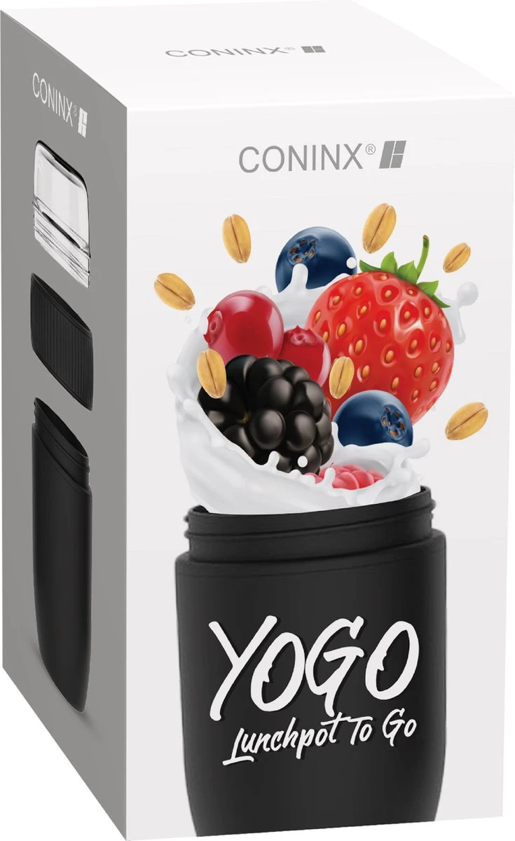 Coninx Yoghurtbeker To Go - Muesli Beker To Go - Lunchbeker - Mueslibeker 640ml (450ml+190ml) - Zwart - Afbeelding 7