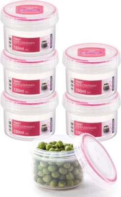 Lock&Lock Voorraadbussen - Vershoudbakjes - Bewaardozen Voedsel - Sausbakjes Met Deksel - Dressing Bakje - Kruidenpotjes - Babyvoeding Bewaarbakjes - 150 Ml - Rond - Luchtdicht - BPA Vrij - Set Van 6 Stuks