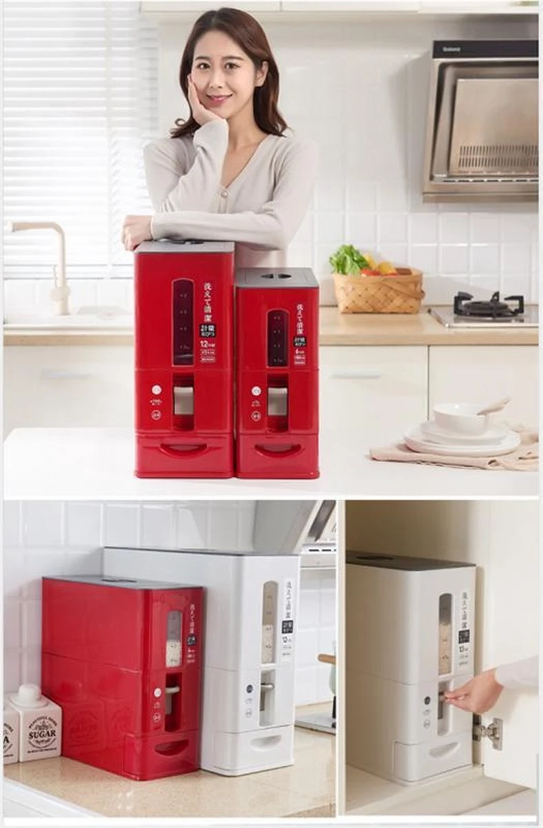 Merkloos TDR-Japans Rijst/Granen Container/Dispenser/ Opbergdoos - 6KG Inhoud - Wit - Afbeelding 12