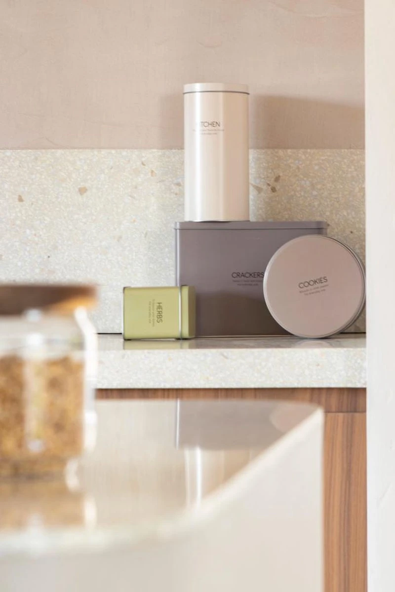 Gusta Voorraadblik - Beige - Metaal - Beschuitbus - Opbergbus - Ø11X22 Cm - Afbeelding 2