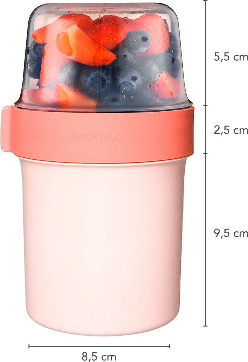 Lock&Lock Yoghurtbeker - Yoghurt Beker To Go - Muesli Beker To Go - Lunchpot - Lunchbeker - Medium - 560 Ml + 310 Ml - Roze - Afbeelding 5