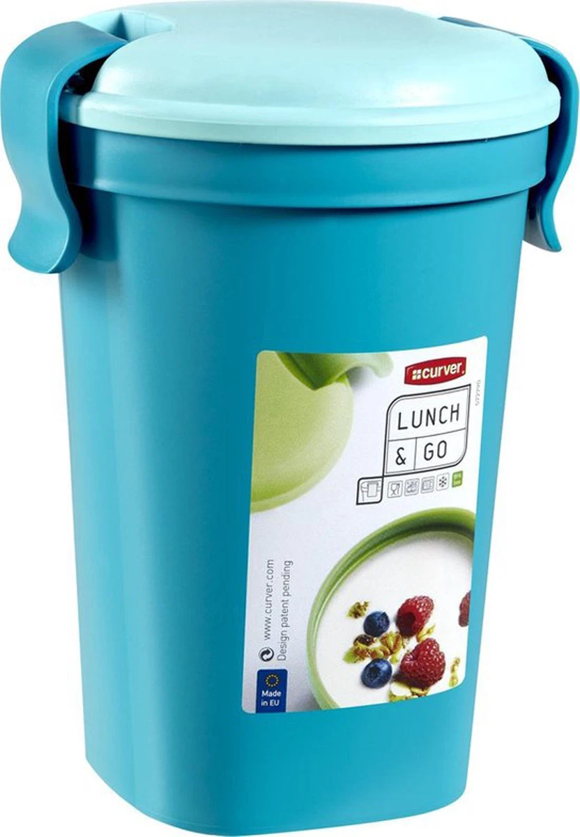 Curver Lunch & Go Beker - Magnetronbestendig - Lunchbeker – Muesli Beker - Soepbeker - Yoghurt Beker To Go – LunchBox - KoffieBeker - Salade Lunchbox - 0,6l – Blauw - Afbeelding 2