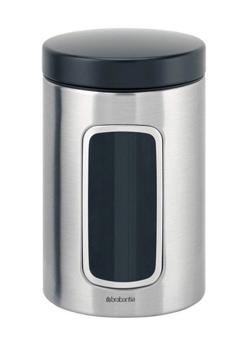 Brabantia Voorraadbus - 1,4 L - Matt Steel Fingerprint Proof / Matt Black Deksel - Met Venster - Afbeelding 2