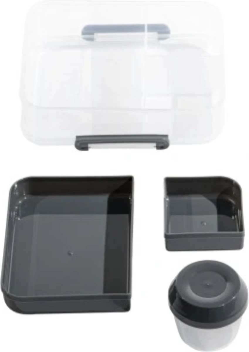 Lunchbox - Broodtrommel Inclusief Sausbeker - 3 Compartimenten - Saladebox - Brooddoos Met Yoghurtpotje - Afbeelding 3