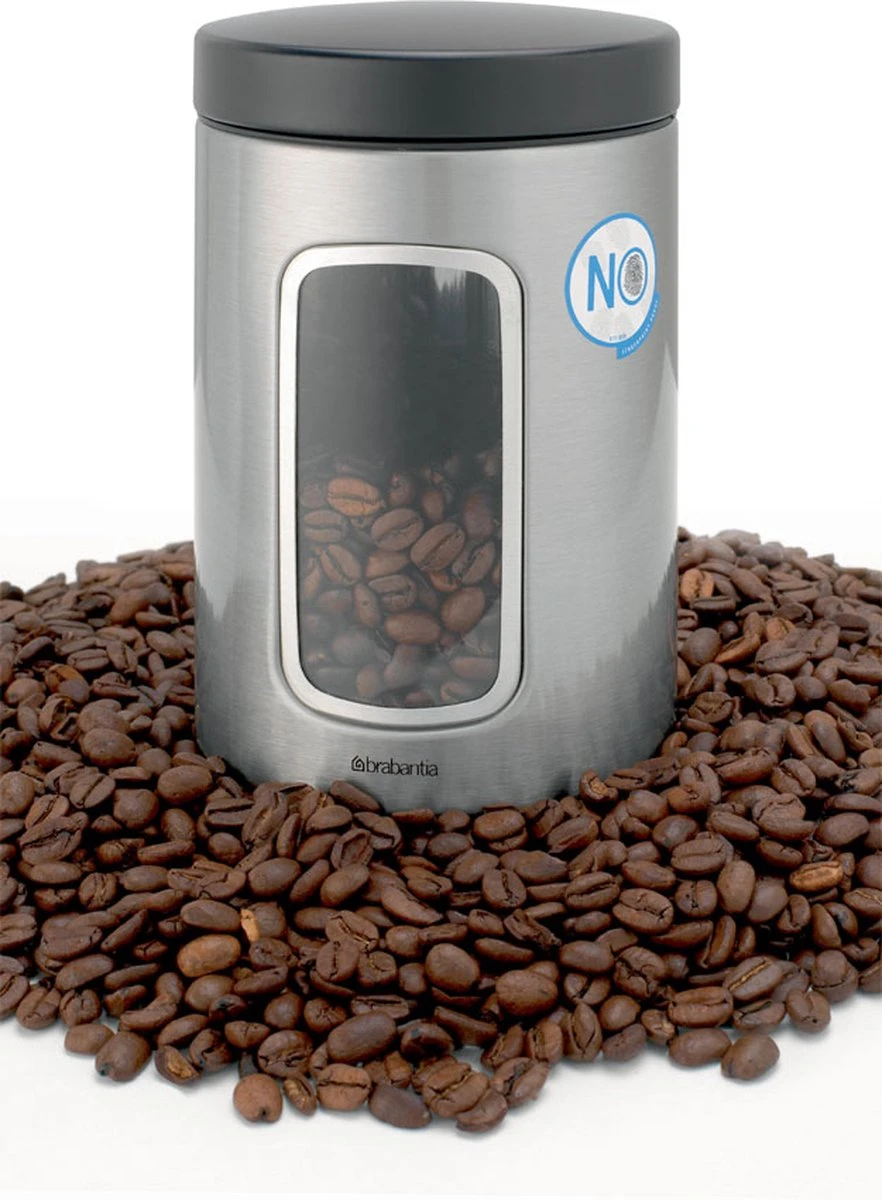 Brabantia Voorraadbus - 1,4 L - Matt Steel Fingerprint Proof / Matt Black Deksel - Met Venster - Afbeelding 3