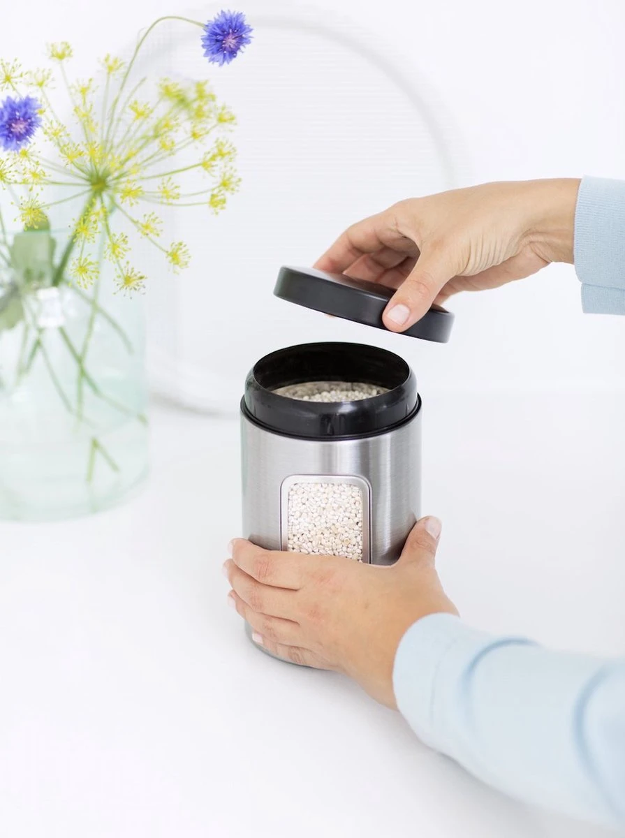 Brabantia Voorraadbus - 1,4 L - Matt Steel Fingerprint Proof / Matt Black Deksel - Met Venster - Afbeelding 7