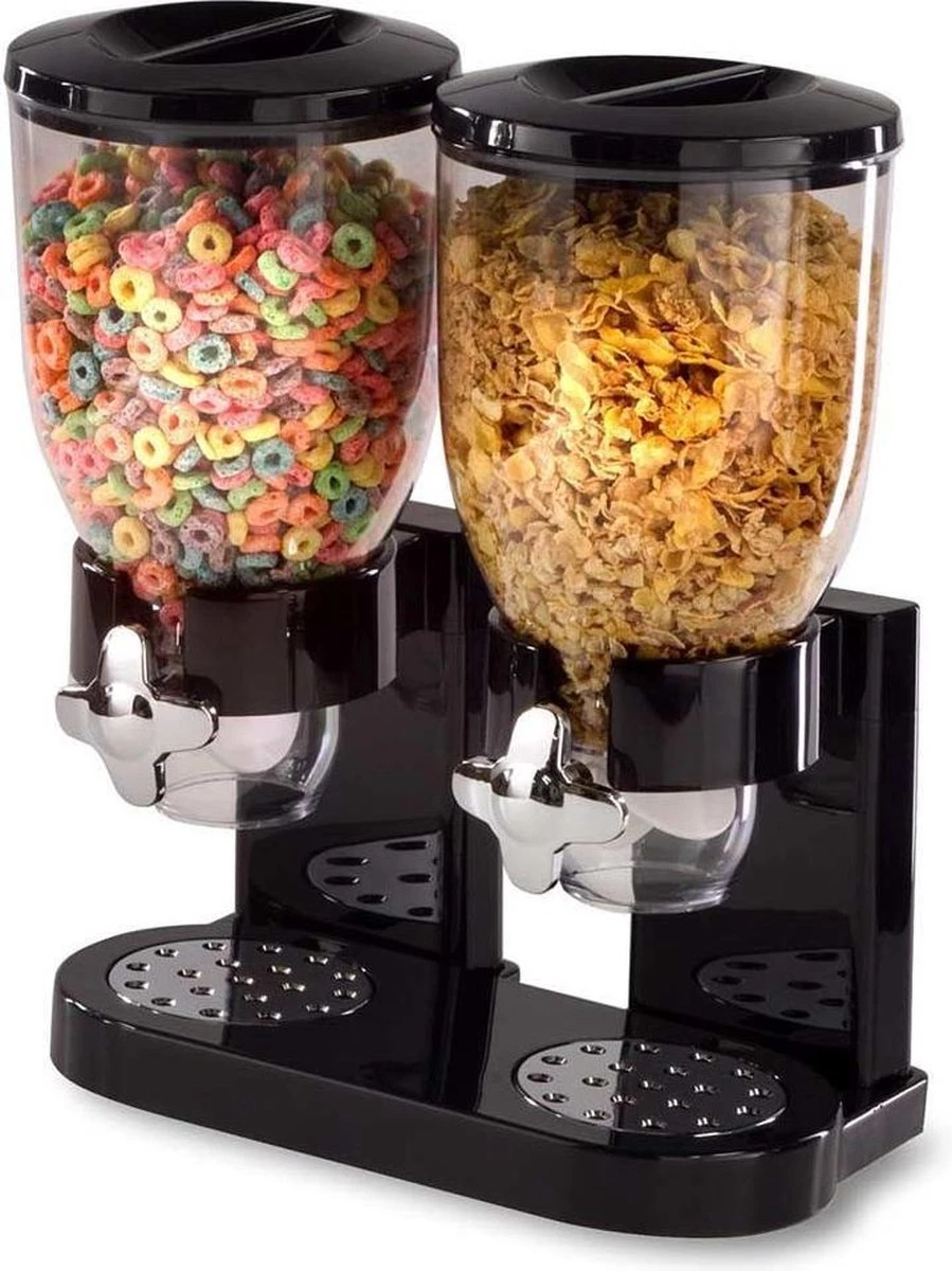 MikaMax Cornflakes Dispenser - Voorraadbus - Cornflakes Voorraadpot - Ontbijt Granendispenser - Zwart - 2 X 500 Gram - Afbeelding 3