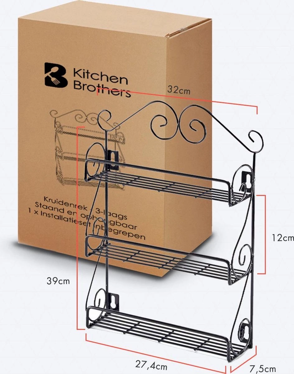 KitchenBrothers Kruidenrek - Staand En Ophangbaar - Voor 21 Potjes - 3 Laags - Metaal - Afbeelding 6